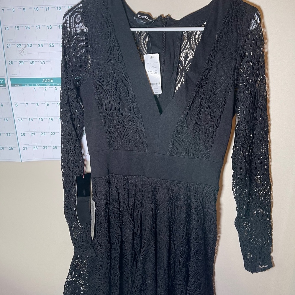 Black long-sleeve lace dress BEBE medium
